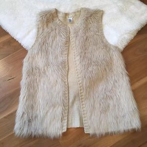 Faux Fur Vest Sweater Cardigan Beige XL
